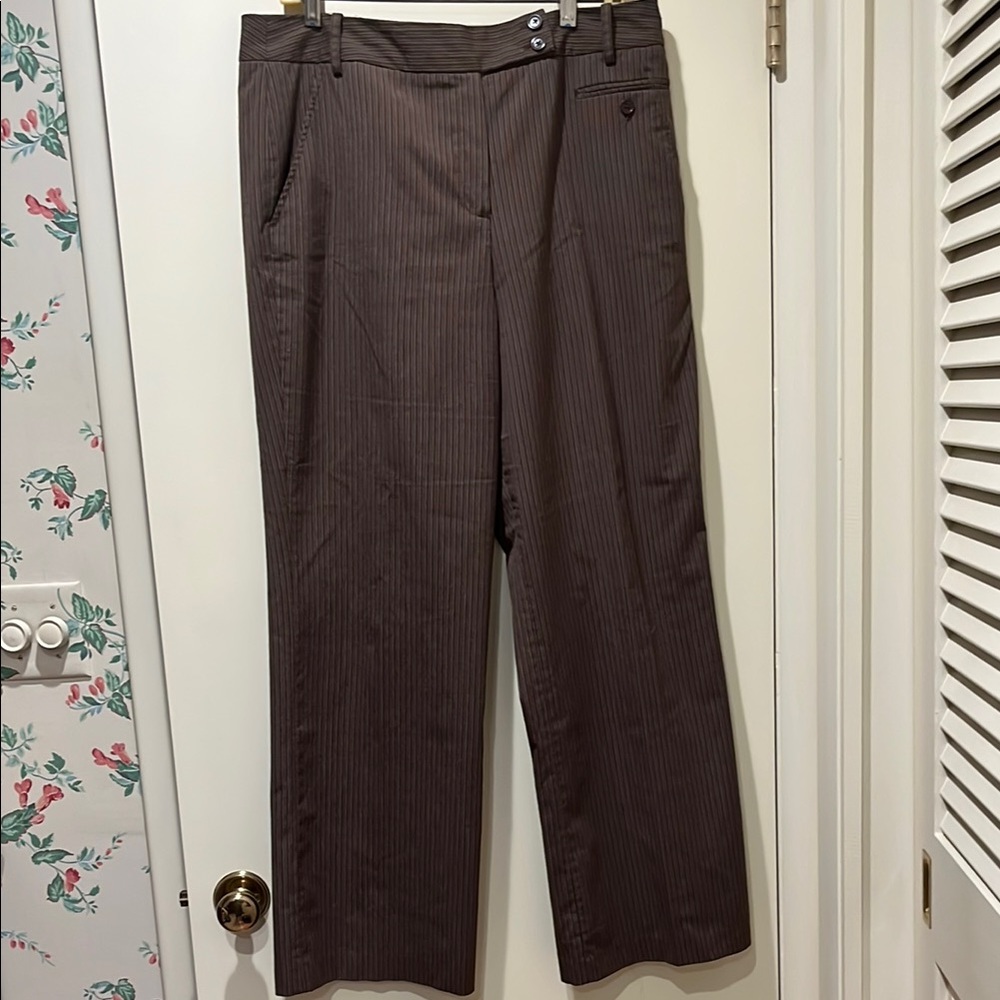 Larry Levine Brown Pin Striped Classic Trousers